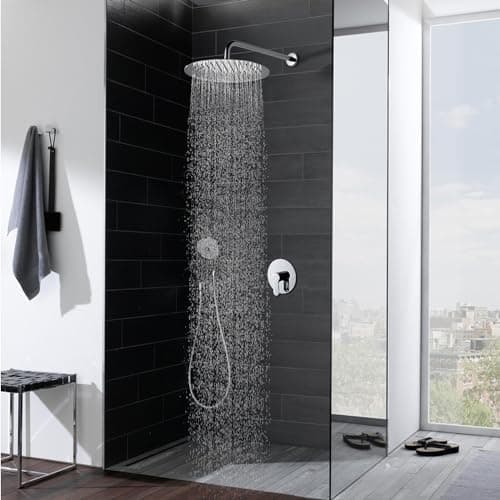 JOHO Edelstahl Regendusche Duschkopf, Quadratisch 12 Zoll Anti-Kalk-Düsen, für Badezimmer und Wellnesszimmer mit Chromtö