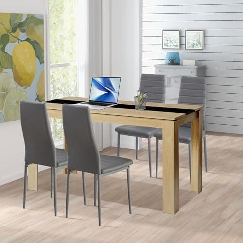 Esszimmergruppe mit 4 Stühlen Esstisch Hochlehner Kunstleder Sitzgruppe für Familie
| 110cm Eiche-Schwarz Tisch + 4 Sch