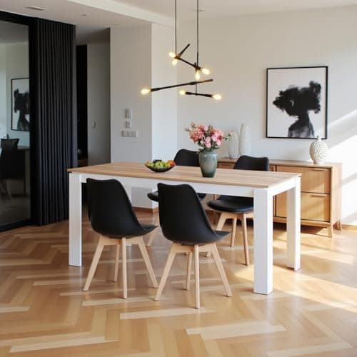 Esszimmergruppe Esstisch 120CM Rechteckig Holz + 4er Stühle grau Eiche-Weiß Tischbein für Wohnzimmer Küche Büro