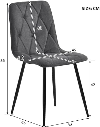 Modern Küchentisch Set Essgruppe 117x68cm Rechteckig 4 Stühle Dunkelgrau Twill Leinentuch(Schwarze Tischbeine)