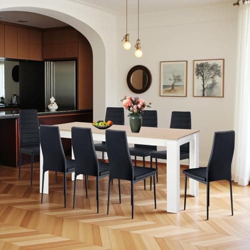 Esszimmergruppe mit 4 Stühlen Esstisch Hochlehner Kunstleder Sitzgruppe für Familie
| 110cm Eiche-Schwarz Tisch + 4 Sch