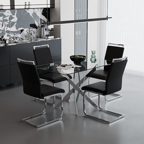 Goldfan Esstisch Set für Küche, Esszimmer & Wohnzimmer (110cm, Schwarz) mit Kunstleder Stühlen
| Goldfan Rechteckiger G