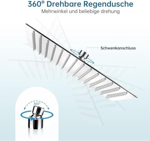 HAUSPROFI Wassersparender Antikalk-Duschkopf mit Edelstahl Düse, poliertes Chrome-Finish für Profis, 30 cm Quadratisch