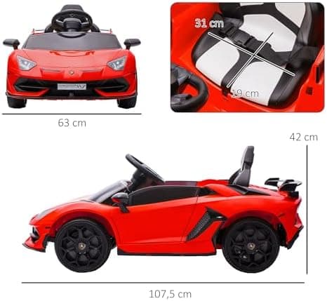 HOMCOM Kinder Elektroauto Lamborghini Aventador SVJ Roadster, 12V, MP3, Hupe, Musik, Sanftstart, 2 Motor, Fernbedienung,
