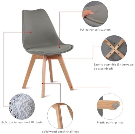 Esszimmergruppe Esstisch 120CM Rechteckig Holz + 4er Stühle grau Eiche-Weiß Tischbein für Wohnzimmer Küche Büro