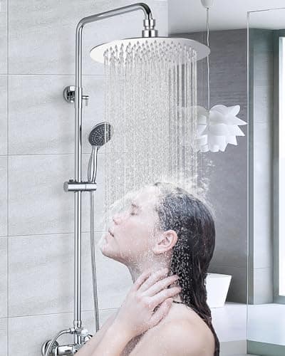 Regenduschkopf Edelstahl 304 360° Verstellbar für Dusche Selbstreinigende Düsen Duschkopf mit Edelstahl 10 Zoll