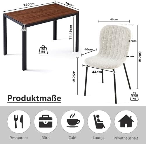 NORDICANA Grauer Esstisch Set 4er Stühle für Küche und Büro
