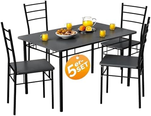 Casaria® Esstisch mit 4 Stühlen Industrial Modern Anthrazit 110x70cm.Set