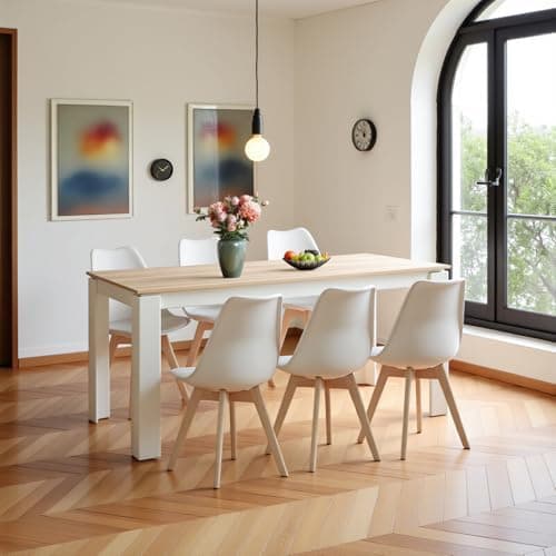 Esszimmergruppe Esstisch 120CM Rechteckig Holz + 4er Stühle grau Eiche-Weiß Tischbein für Wohnzimmer Küche Büro