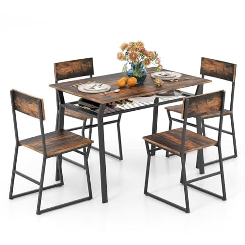 GIANTEX Essgruppe Esstisch Metallrahmen Set für 4 Personen, Esszimmergarnitur Küchentisch Sitzgruppe Industrie culpa