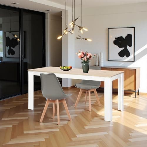 Esszimmergruppe Esstisch 120CM Rechteckig Holz + 4er Stühle grau Eiche-Weiß Tischbein für Wohnzimmer Küche Büro
