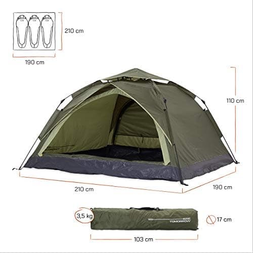 Lumaland Lightweights Pop Up Wurfzelt 2-4 Personen | Ideal für Trekking & Festival | Wasserdicht 210x190x110cm
Lumaland