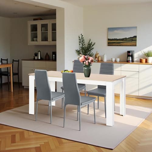 Esszimmergruppe mit 4 Stühlen Esstisch Hochlehner Kunstleder Sitzgruppe für Familie
| 110cm Eiche-Schwarz Tisch + 4 Sch