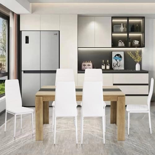 Esszimmergruppe mit 4 Stühlen Esstisch Hochlehner Kunstleder Sitzgruppe für Familie
| 110cm Eiche-Schwarz Tisch + 4 Sch