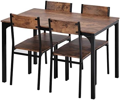 HAUSPROFI Vintagebraun Küchentisch mit 4 Stühlen - 65x108x75cm - Industrieflair für Esszimmer und Balkon
