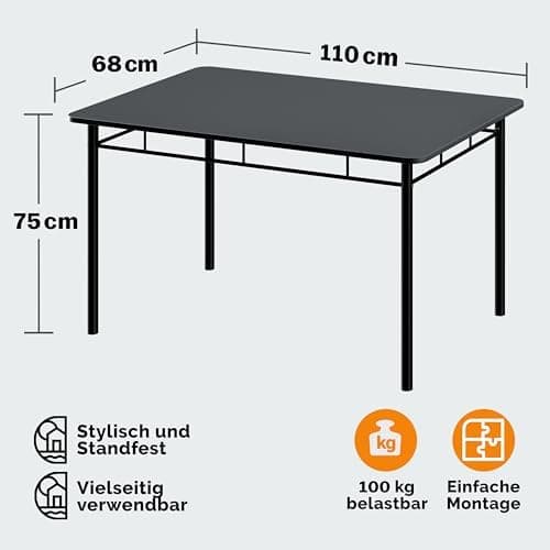 Casaria® Esstisch mit 4 Stühlen Industrial Modern Anthrazit 110x70cm.Set