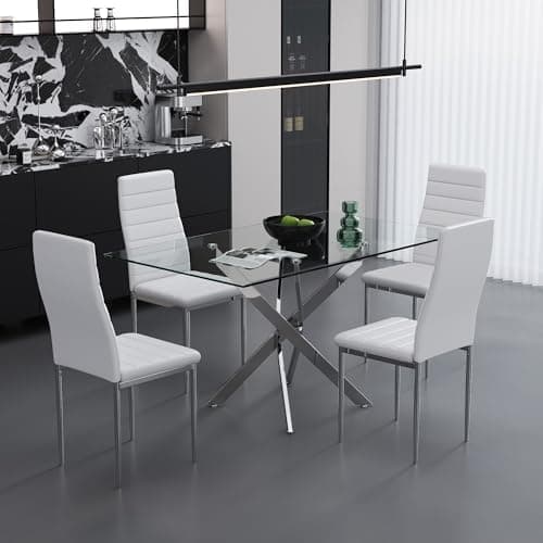 Goldfan Esstisch Set für Küche, Esszimmer & Wohnzimmer (110cm, Schwarz) mit Kunstleder Stühlen
| Goldfan Rechteckiger G