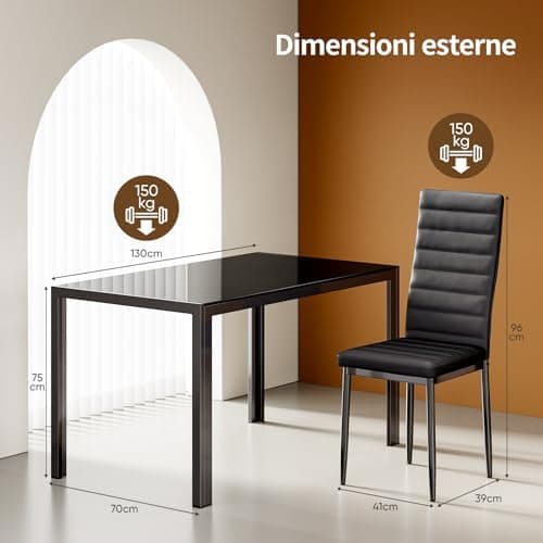 Bealife Esszimmer Set Esstisch 4 Stühle Schwarz