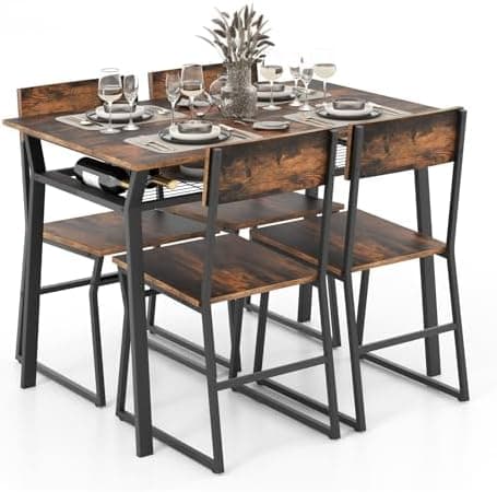 GIANTEX Essgruppe Esstisch Metallrahmen Set für 4 Personen, Esszimmergarnitur Küchentisch Sitzgruppe Industrie culpa