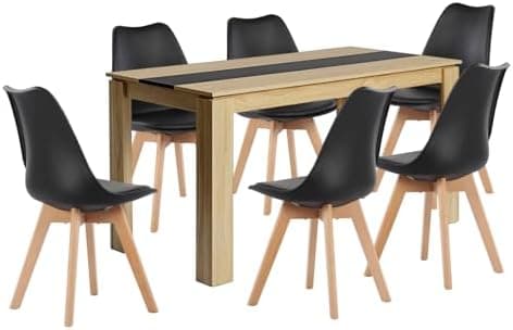 Esszimmergruppe Esstisch 120CM Rechteckig Holz + 4er Stühle grau Eiche-Weiß Tischbein für Wohnzimmer Küche Büro