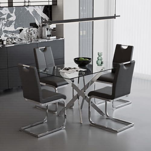 Goldfan Esstisch Set für Küche, Esszimmer & Wohnzimmer (110cm, Schwarz) mit Kunstleder Stühlen
| Goldfan Rechteckiger G