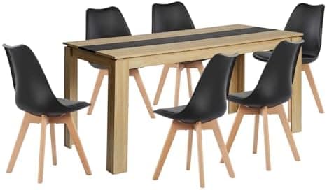Esszimmergruppe Esstisch 120CM Rechteckig Holz + 4er Stühle grau Eiche-Weiß Tischbein für Wohnzimmer Küche Büro