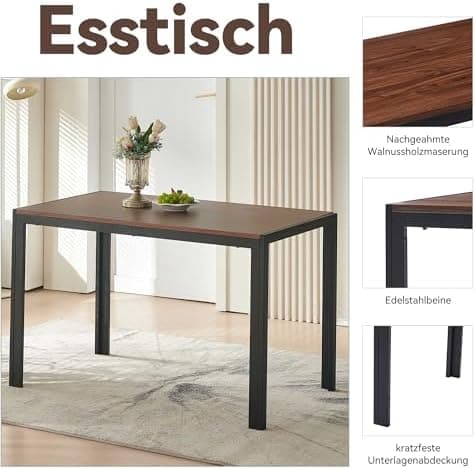 NORDICANA Grauer Esstisch Set 4er Stühle für Küche und Büro