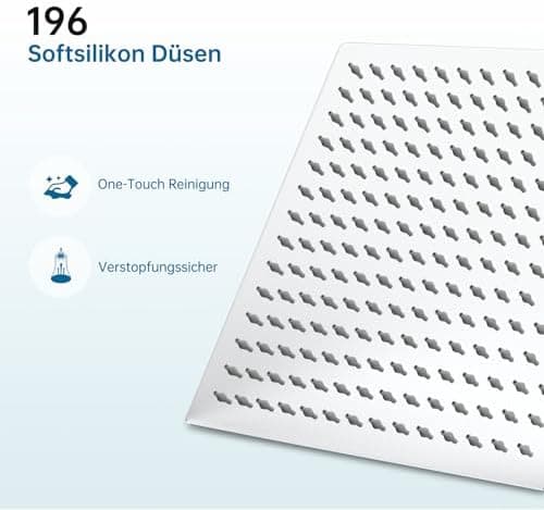 HAUSPROFI Wassersparender Antikalk-Duschkopf mit Edelstahl Düse, poliertes Chrome-Finish für Profis, 30 cm Quadratisch