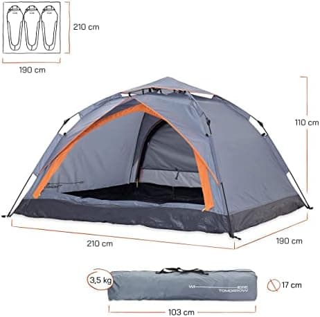 Lumaland Lightweights Pop Up Wurfzelt 2-4 Personen | Ideal für Trekking & Festival | Wasserdicht 210x190x110cm
Lumaland