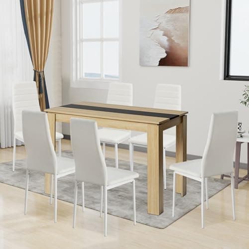 Esszimmergruppe mit 4 Stühlen Esstisch Hochlehner Kunstleder Sitzgruppe für Familie
| 110cm Eiche-Schwarz Tisch + 4 Sch