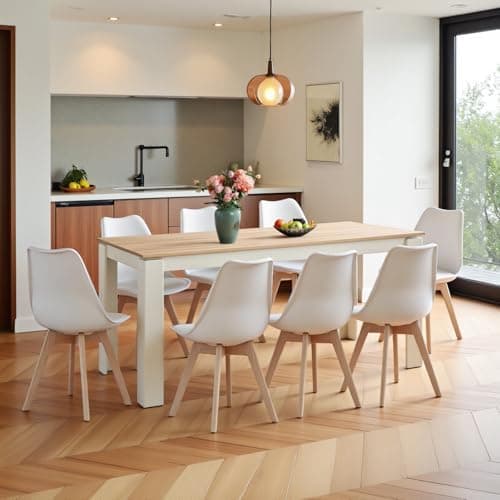 Esszimmergruppe Esstisch 120CM Rechteckig Holz + 4er Stühle grau Eiche-Weiß Tischbein für Wohnzimmer Küche Büro