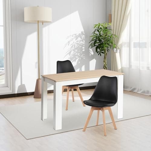Esszimmergruppe Esstisch 120CM Rechteckig Holz + 4er Stühle grau Eiche-Weiß Tischbein für Wohnzimmer Küche Büro