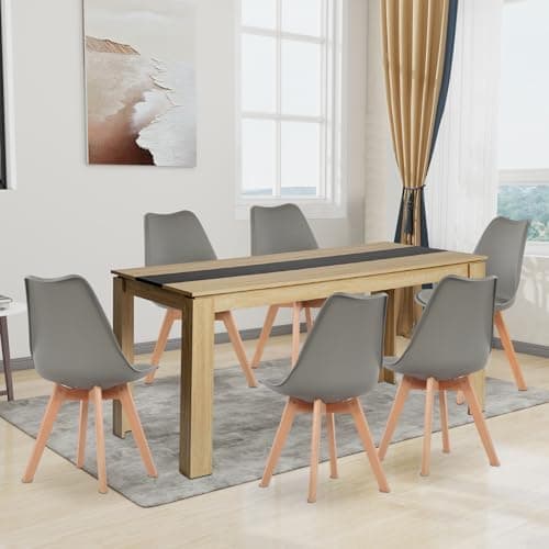 Esszimmergruppe Esstisch 120CM Rechteckig Holz + 4er Stühle grau Eiche-Weiß Tischbein für Wohnzimmer Küche Büro