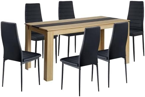 Esszimmergruppe mit 4 Stühlen Esstisch Hochlehner Kunstleder Sitzgruppe für Familie
| 110cm Eiche-Schwarz Tisch + 4 Sch
