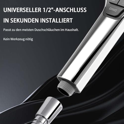 Duschbrause Duschkopf – Wassersparender Duschkopf mit 8 Strahlarten und Stoppfunktion, groß, Silber Chrom