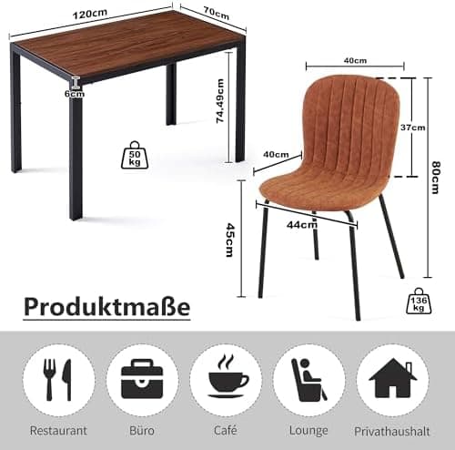 NORDICANA Grauer Esstisch Set 4er Stühle für Küche und Büro