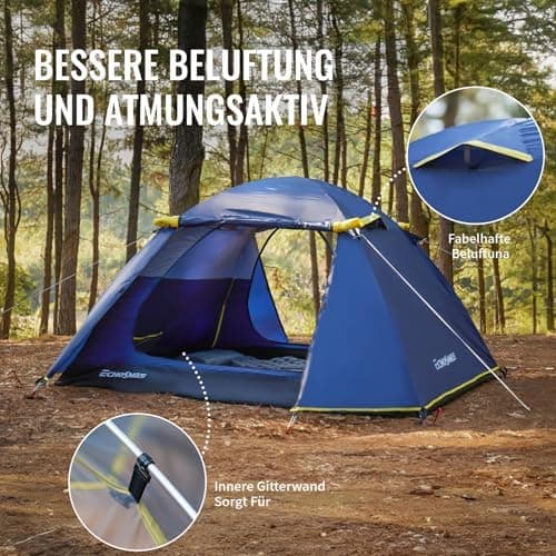 EchoSmile Wasserdichtes Kuppelzelt 2-3 Personen, Ultraleicht & Stabil für Trekking und Outdoor-Events