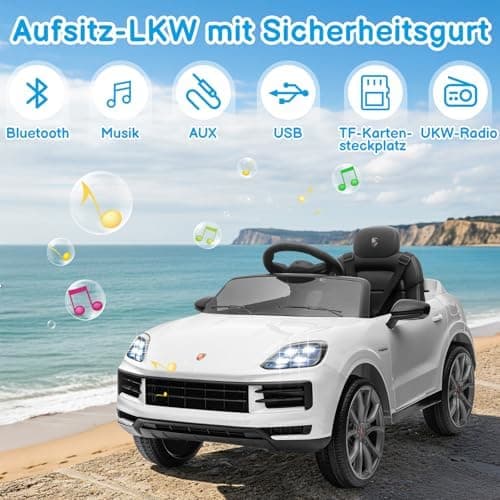 LALAHO Kinder Elektroauto 12V Schwarz mit MP3-Funktion und LED-Leuchten