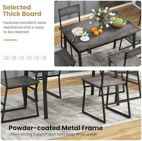 GIANTEX Essgruppe Esstisch Metallrahmen Set für 4 Personen, Esszimmergarnitur Küchentisch Sitzgruppe Industrie culpa