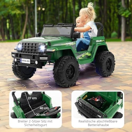 DREAMADE 24V Kinder Elektroauto Rosa: 2 Sitzer, Fernbedienung, Hupe, LED-Leuchtungen & Musik für Kleinkinder ab 3 Jahren