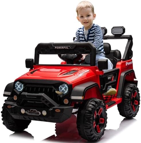 Kinder Elektroauto mit Verbesserter Akku 12V 7AH, Sicherheitsgurten für Kinder (Rot)