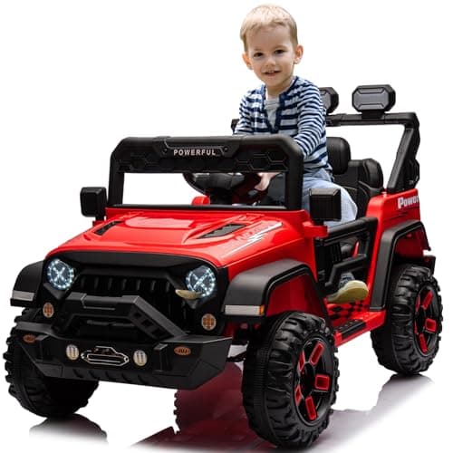 Kinder Elektroauto mit Verbesserter Akku 12V 7AH, Sicherheitsgurten für Kinder (Rot)