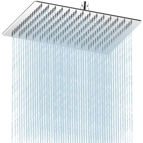 HAUSPROFI Wassersparender Antikalk-Duschkopf mit Edelstahl Düse, poliertes Chrome-Finish für Profis, 30 cm Quadratisch