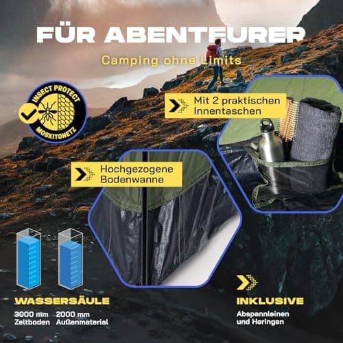 Lumaland Lightweights Pop Up Wurfzelt 2-4 Personen | Ideal für Trekking & Festival | Wasserdicht 210x190x110cm
Lumaland