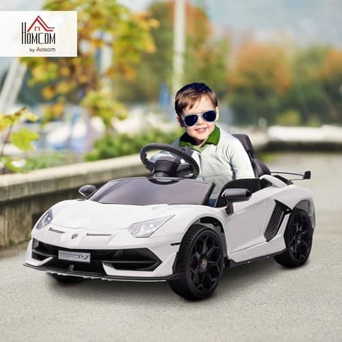 HOMCOM Kinder Elektroauto Lamborghini Aventador SVJ Roadster, 12V, MP3, Hupe, Musik, Sanftstart, 2 Motor, Fernbedienung,
