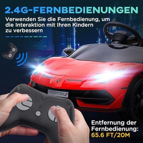 HOMCOM Kinder Elektroauto Lamborghini Aventador SVJ Roadster, 12V, MP3, Hupe, Musik, Sanftstart, 2 Motor, Fernbedienung,