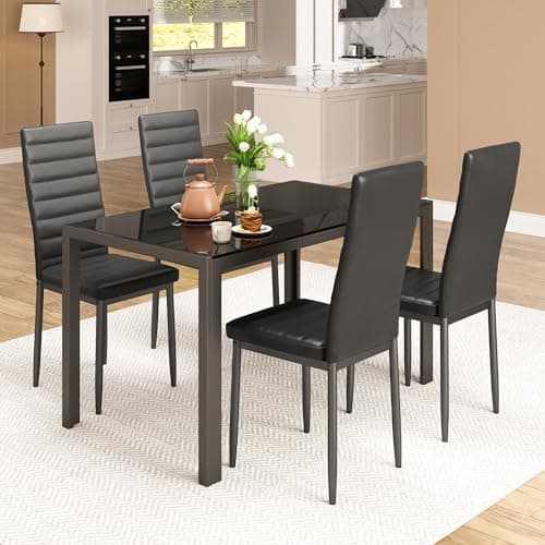 Bealife Esszimmer Set Esstisch 4 Stühle Schwarz