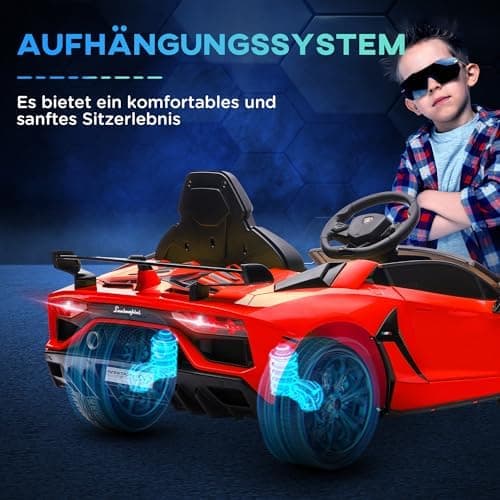 HOMCOM Kinder Elektroauto Lamborghini Aventador SVJ Roadster, 12V, MP3, Hupe, Musik, Sanftstart, 2 Motor, Fernbedienung,