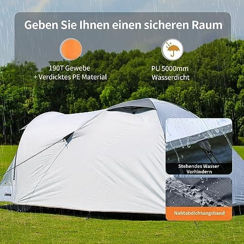 EchoSmile Wasserdicht 3-4 Personen Camping Zelt 5000mm, Ultraleicht für Jahreszeiten-Trekking und Festival-Spiele