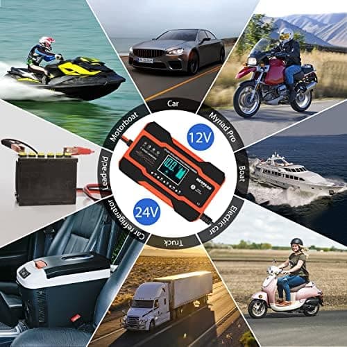 10A Autobatterie Ladegerät 12V/24V Smart vollautomatisch für Auto LKW Temperaturkompensation Rot